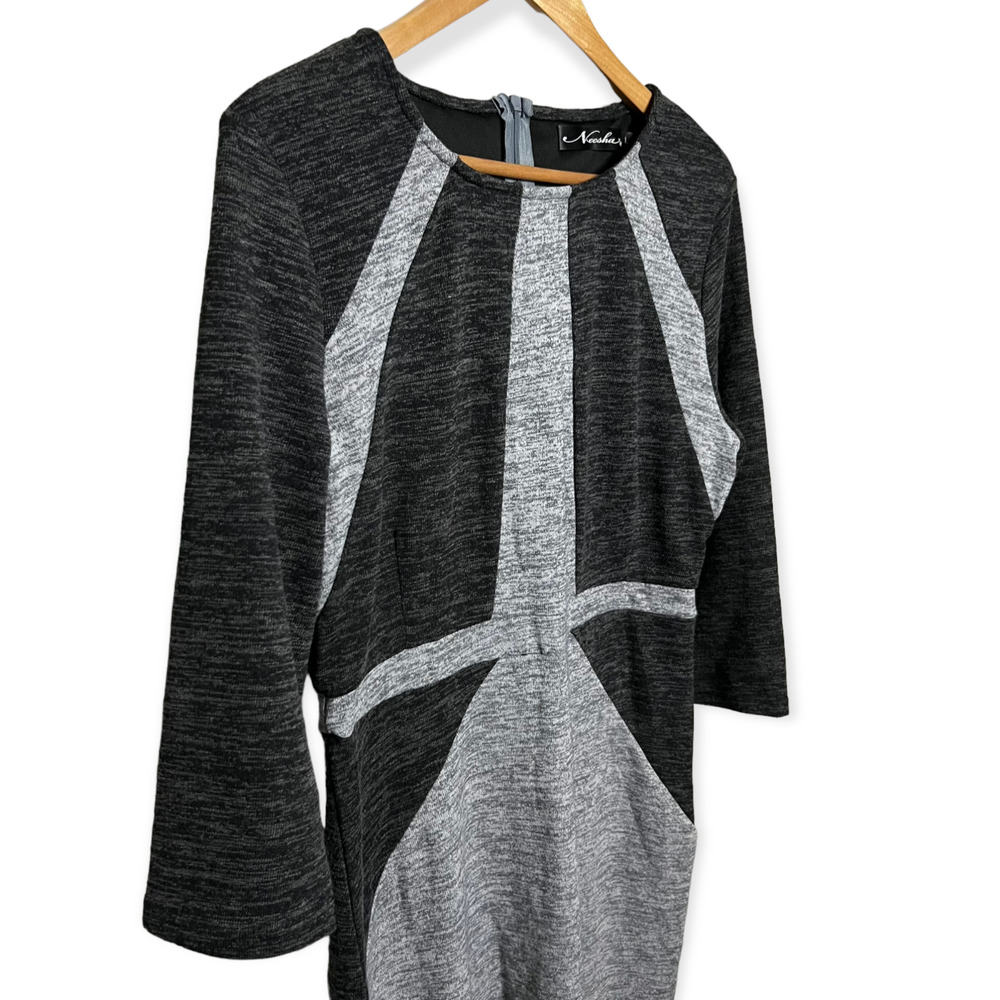 Neesha Women's Heathered Dark & Light Gray Knit Sweater Dress Round Neck Size L - Picture 4 of 14